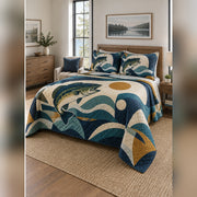 Modern Geometric Bass Quilt Set, angled bass fishing bedroom view