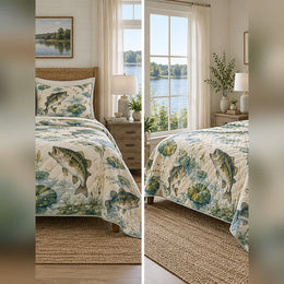 Watercolor Bass Pond Quilt Set