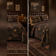 Dark Academia Reading Room Quilt Set, front librarian bedroom view