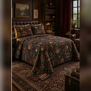 Dark Academia Reading Room Quilt Set, angled librarian bedroom view