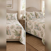 Watercolor Books and Ferns Quilt Set, front librarian bedroom view