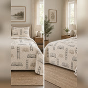 Minimal Library Lines Quilt Set, front librarian bedroom view