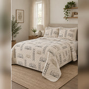 Minimal Library Lines Quilt Set, angled librarian bedroom view