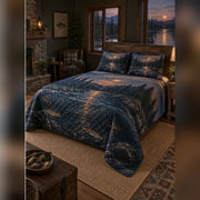Moonlit River Trout Quilt Set, angled fly fishing bedroom view