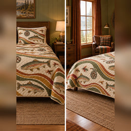 Retro Trout and Reel Quilt Set
