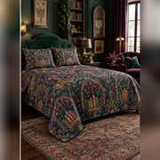 Jewel Tone Library Medallion Quilt Set, angled librarian bedroom view