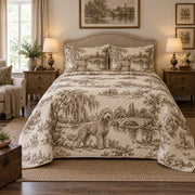 Riverside Doodle Goldendoodle Country Toile Quilt Set, front goldendoodle country toile bedroom view