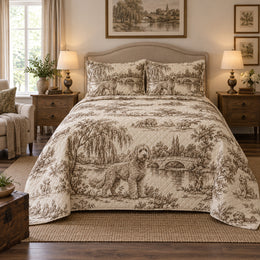 Riverside Doodle Goldendoodle Country Toile Quilt Set