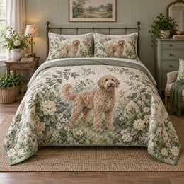 Sage Garden Doodle Goldendoodle Cottage Floral Quilt Set
