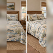 Coastal Blue Trout River Quilt Set, front fly fishing bedroom view