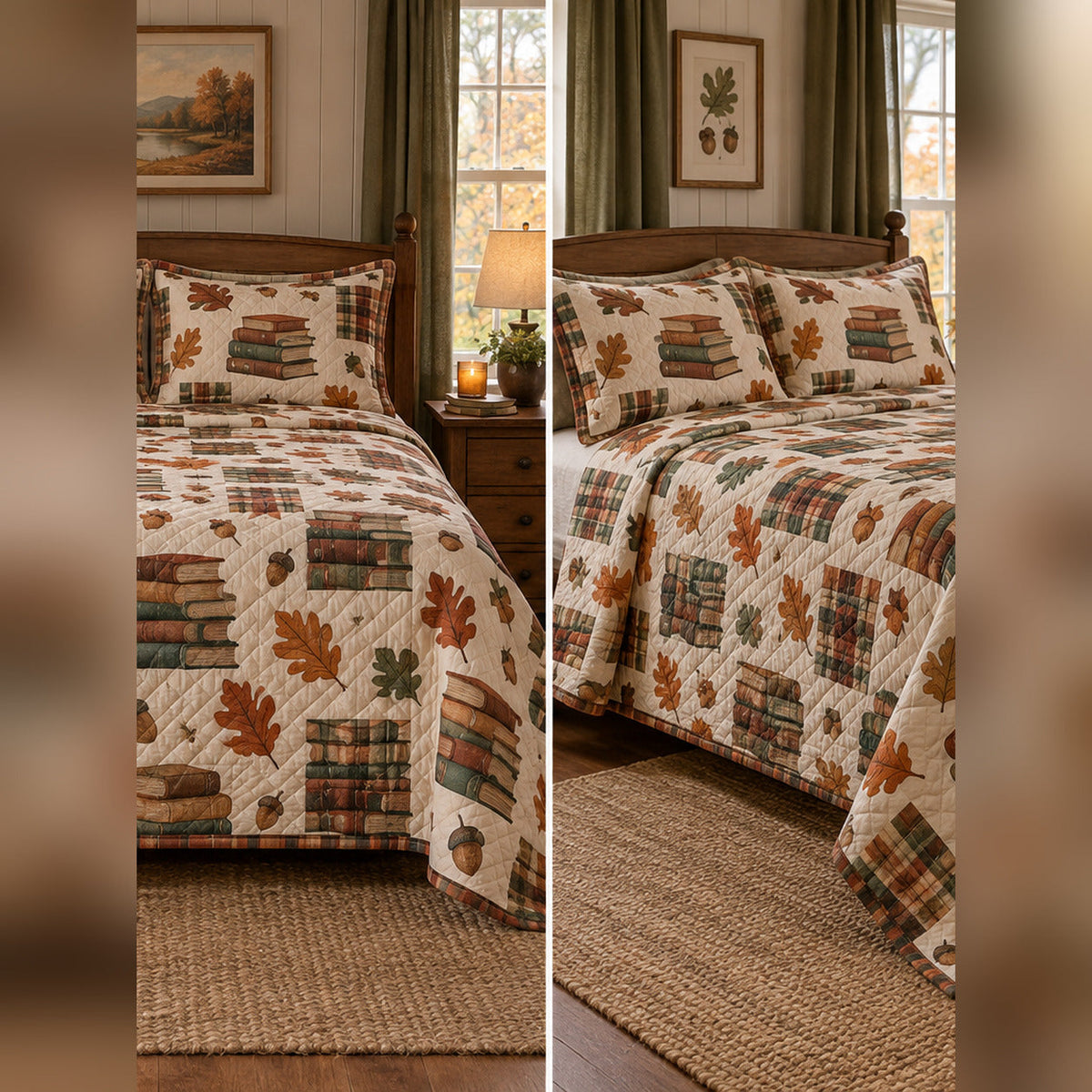 Autumn Reading Nook Quilt Set, front librarian bedroom view