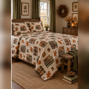 Autumn Reading Nook Quilt Set, angled librarian bedroom view