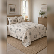 Minimal Camper Route Lines Quilt Set, angled rv camping bedroom view