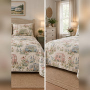 Wildflower Camper Meadow Quilt Set, front rv camping bedroom view