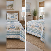 Coastal Blue Camper Quilt Set, front rv camping bedroom view