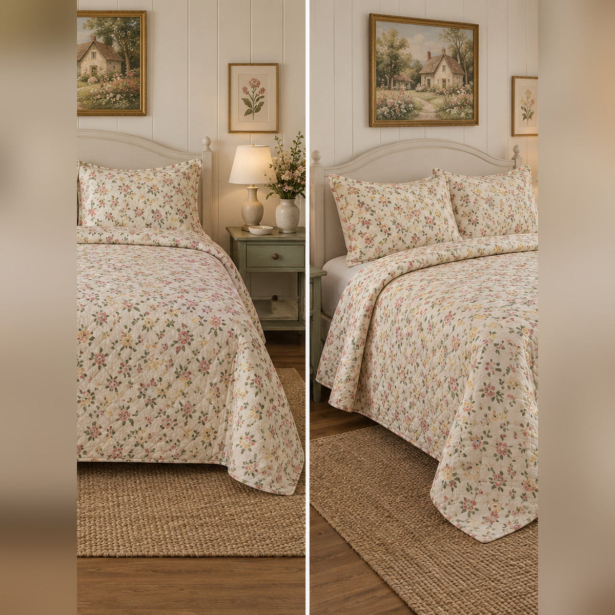 Ditsy Meadow Floral Quilt Set, front cottagecore bedroom bedroom view