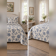 Indigo Cottage Garden Block Print Quilt Set, front cottagecore bedroom bedroom view