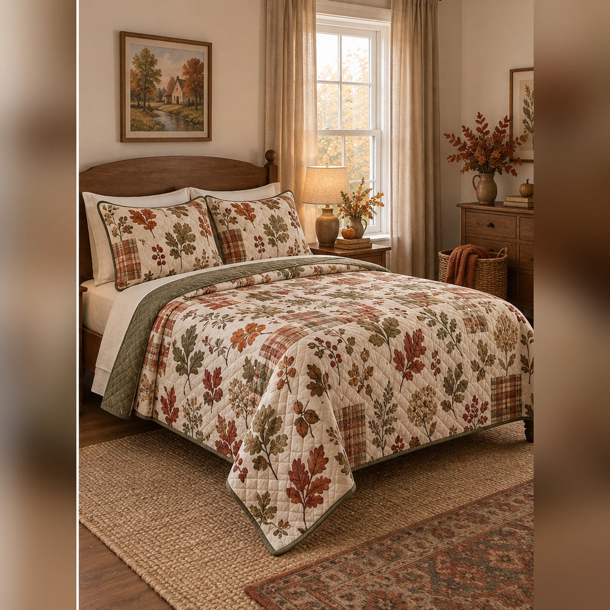 Autumn Cottage Garden Quilt Set, angled cottagecore bedroom bedroom view