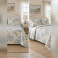 Pale Blue Coastal Cottage Hydrangea Quilt Set