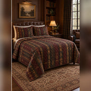 Classic Oxblood Library Quilt Set, angled dark academia bedroom bedroom view