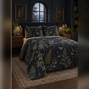 Midnight Botanical Study Quilt Set, angled dark academia bedroom bedroom view