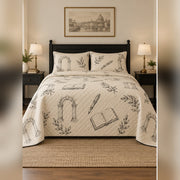 Minimal Charcoal Academia Quilt Set, front dark academia bedroom bedroom view