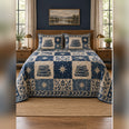 Indigo Book and Star Block Print Quilt Set