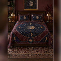 Burgundy Celestial Geometry Quilt Set