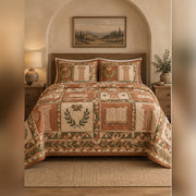 Terracotta Classical Study Quilt Set, front dark academia bedroom bedroom view