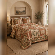 Terracotta Classical Study Quilt Set, angled dark academia bedroom bedroom view