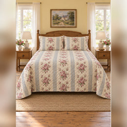 English Cottage Rose and Stripe Quilt Set