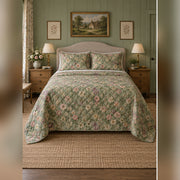 Sage Chintz Garden Quilt Set, front English cottage bedroom bedroom view