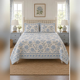 Powder Blue Cottage Block Print Quilt Set