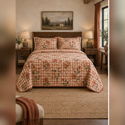 Terracotta Gingham Garden Quilt Set, front farmhouse bedroom bedroom view