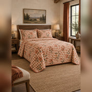 Terracotta Gingham Garden Quilt Set, angled farmhouse bedroom bedroom view