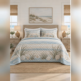 Coastal Blue Farmhouse Quilt Set