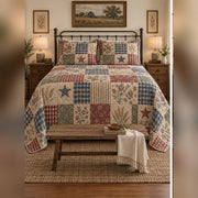 Heirloom Farmhouse Patchwork Print Quilt Set, front farmhouse bedroom bedroom view