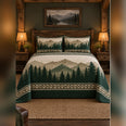 Forest Green Mountain Silhouette Quilt Set