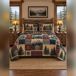 Mountain Cabin Patchwork Print Quilt Set