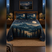 Midnight Mountain and Stars Quilt Set, front mountain cabin bedroom bedroom view