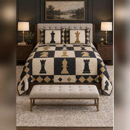 Classic Black and Cream Chess Quilt Set