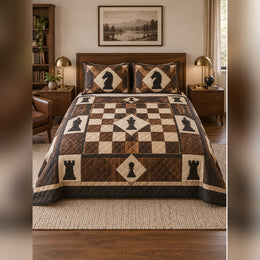Walnut Chess Strategy Quilt Set