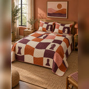 Retro Wavy Chessboard Quilt Set, angled chess bedroom view