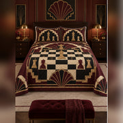 Art Deco Chess Quilt Set, front chess bedroom view