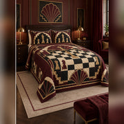 Art Deco Chess Quilt Set, angled chess bedroom view