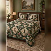 Botanical Chess Garden Quilt Set, angled chess bedroom view