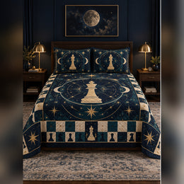 Midnight Celestial Chess Quilt Set