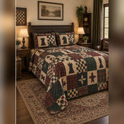 Heirloom Chess Patchwork Print Quilt Set, angled chess bedroom view