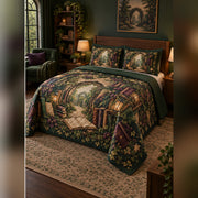 Enchanted Library Garden Quilt Set, angled fantasy reading bedroom view
