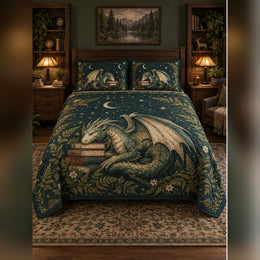 Forest Dragon and Books Quilt Set